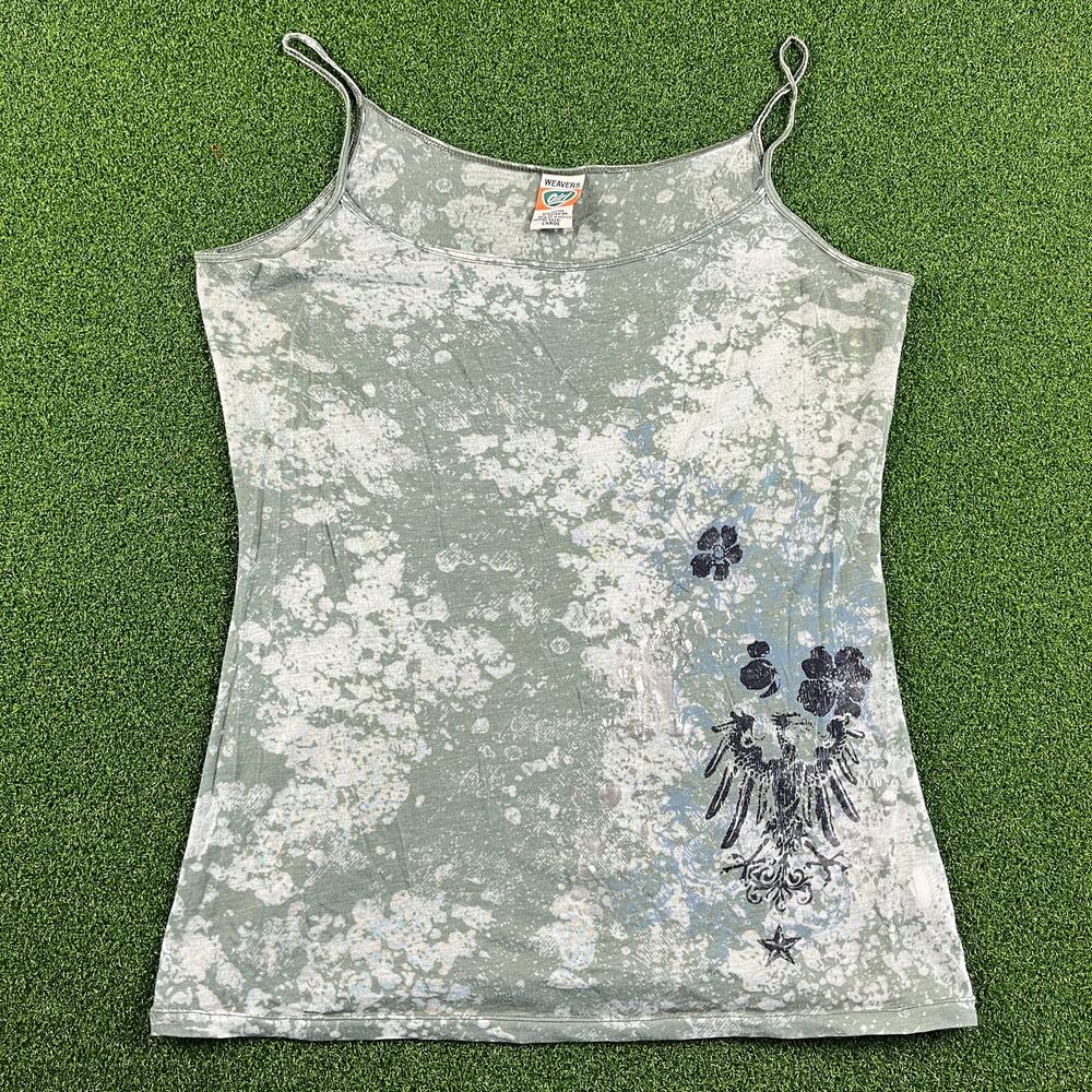 Vintage Y2K Weavers Girl Gray Tie Dye Punk Grunge Tank Top Sz L
